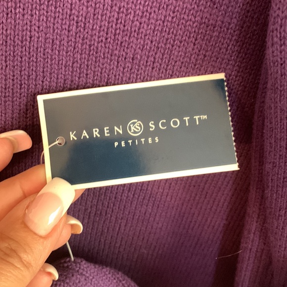 Karen Scott Plum V-neck Sweater: Size Petite L - Picture 6 of 15